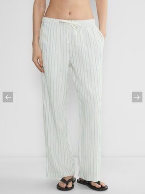 Little Moon Blue-Striped Elastic Waist Pants